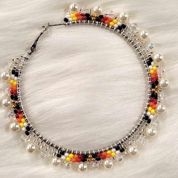 Fire and Pearls Hoop Earrings - Picture 2 of 3